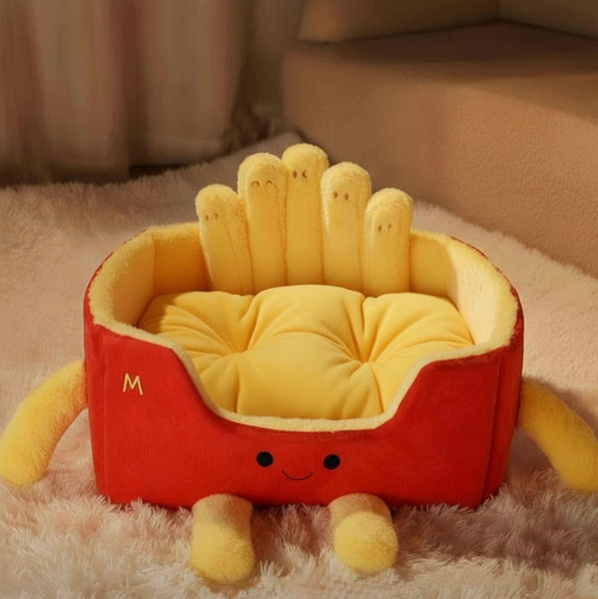 French Fries Cat Bed 🍟 - Cozy Plush Nest for Cats