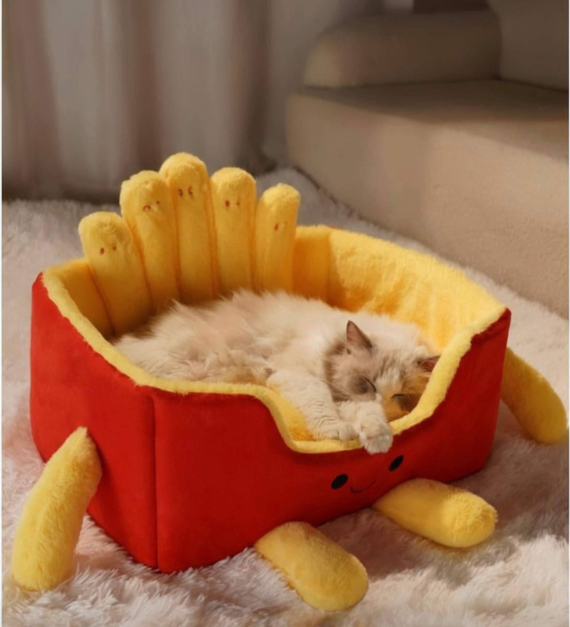 French Fries Cat Bed 🍟 - Cozy Plush Nest for Cats