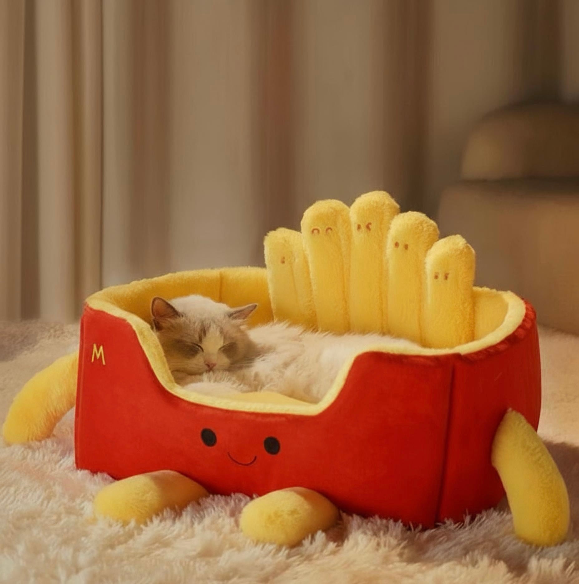 French Fries Cat Bed 🍟 - Cozy Plush Nest for Cats